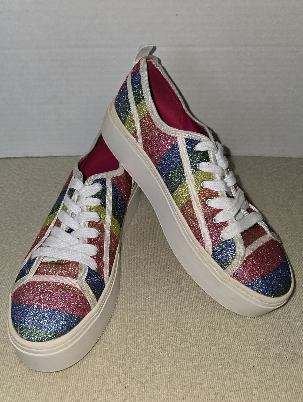 Zara Women’s Glitter Rainbow Platform Sneakers - White Trim size 39/ 8US